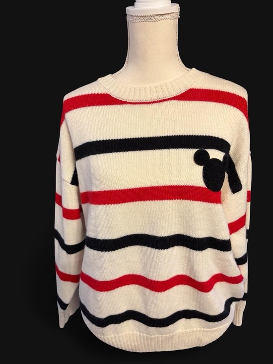 Forever 21 Sweaters - Forever 21 Ivory Crewneck Sweater with Red and Black Stripes